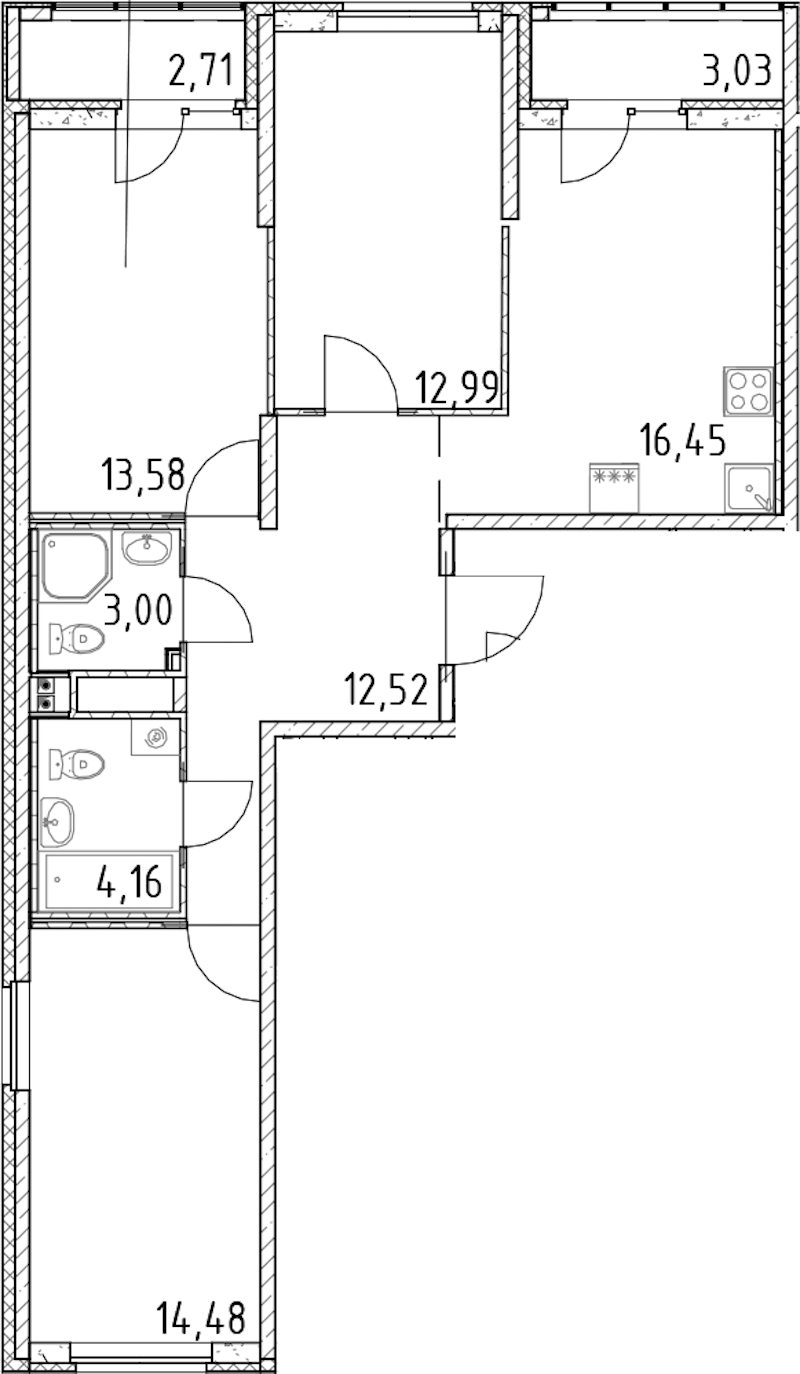3-комнатная квартира 77.18 м², 20/23 эт., ЖК «Город Первых»